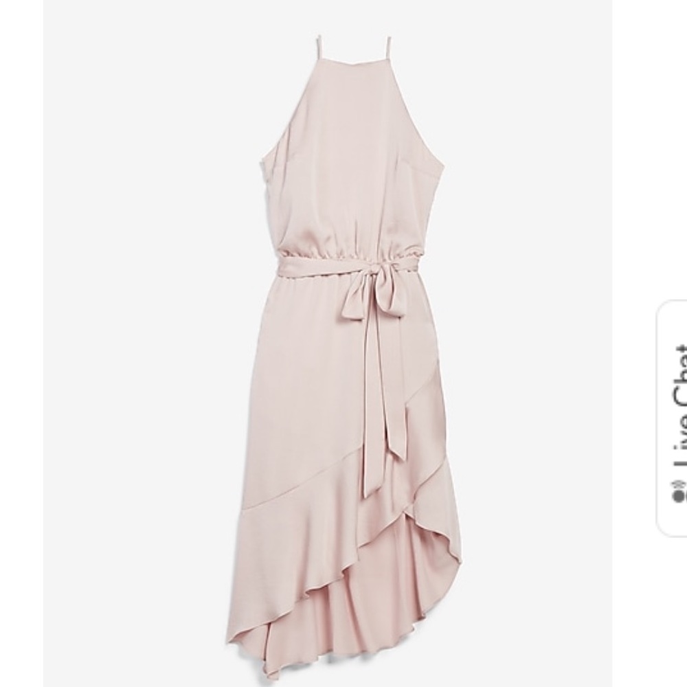 EXPRESS High Neck Asymetrical Fit & Flare Dress. NWT! Size Small. Truffle Pink!